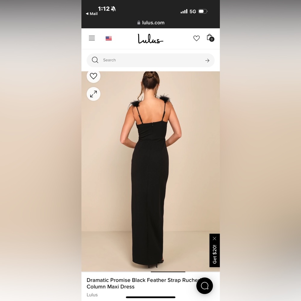 Brand new | Dramatic Promise Black Feather Strap Ruched Column Maxi Dress | M